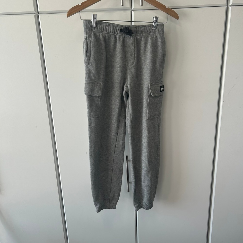 Quiksilver Boys Gray Cargo Sweatpants Joggers Size M 10/12 Elastic Waist Fleece